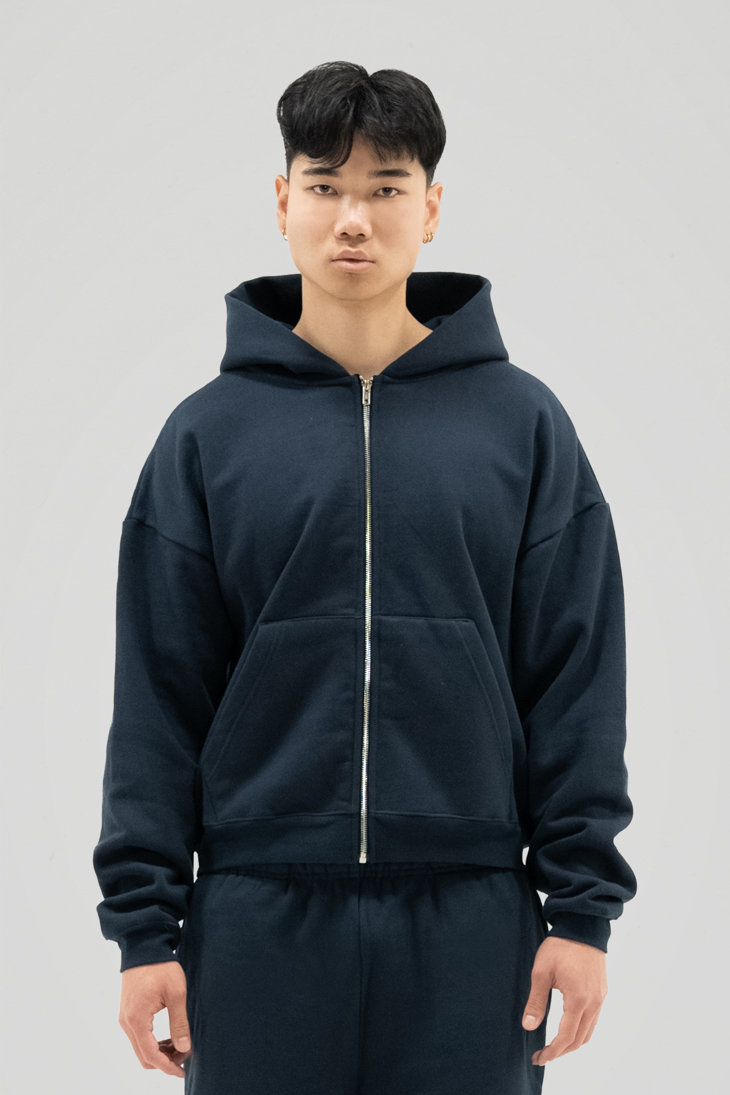 600 GSM 'Dark Navy' Zip-Up Hoodie – LucidBlanks