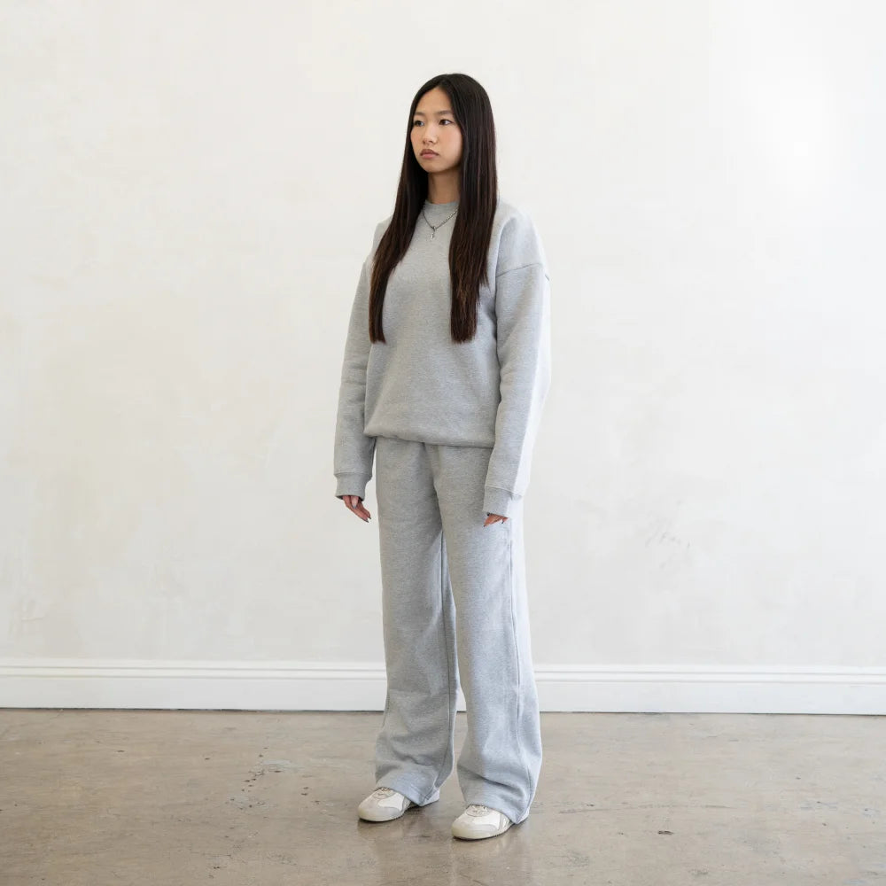 600 GSM 'Heather Grey' Fleece Crewneck