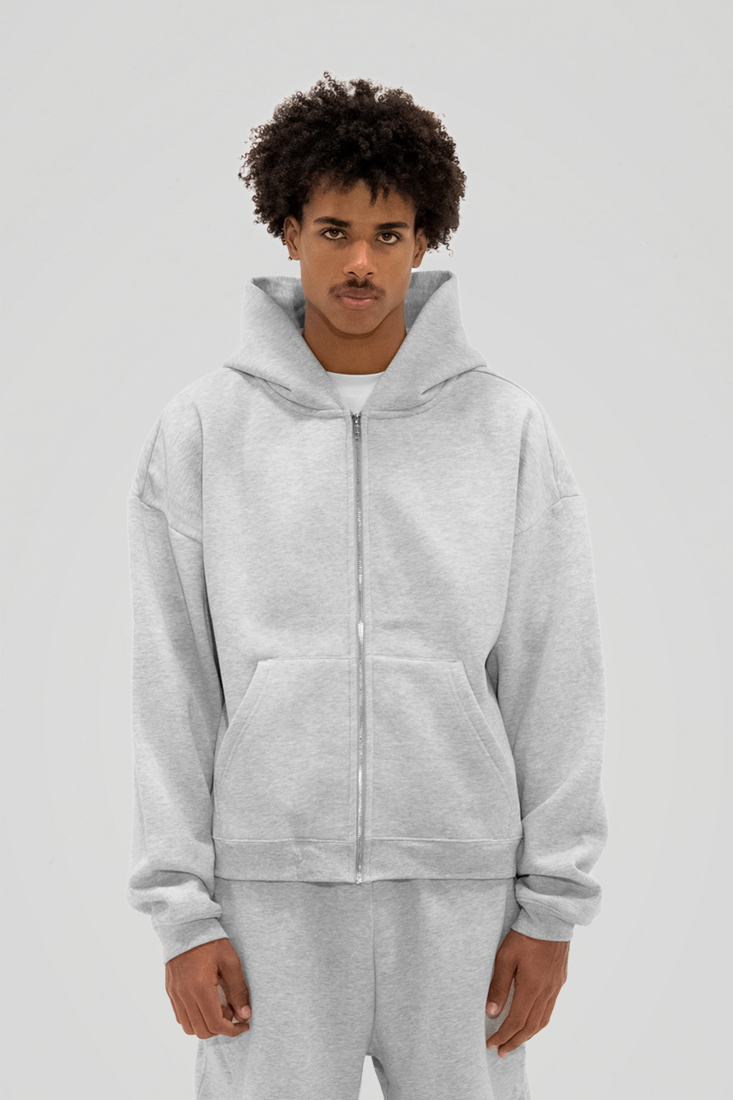 350 GSM 'Heather Grey' Zip-Up Hoodie