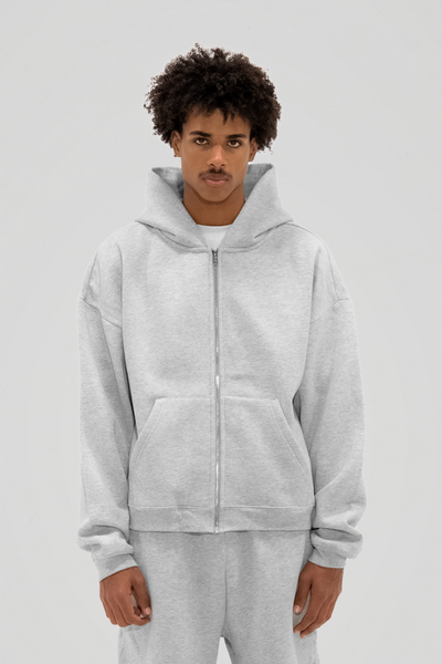 350 GSM 'Heather Grey' Zip-Up Hoodie – LucidBlanks