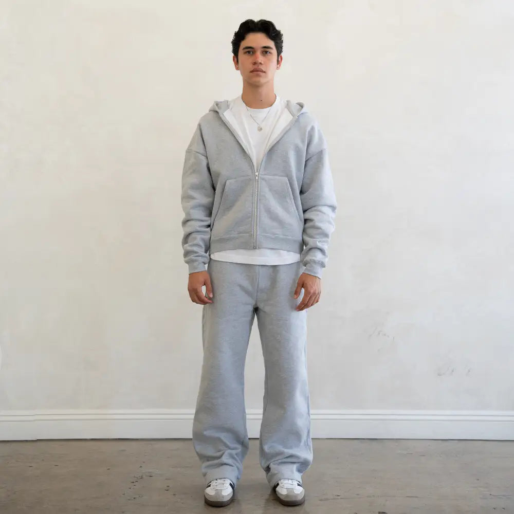 600 GSM 'Heather Grey' Zip-Up Hoodie