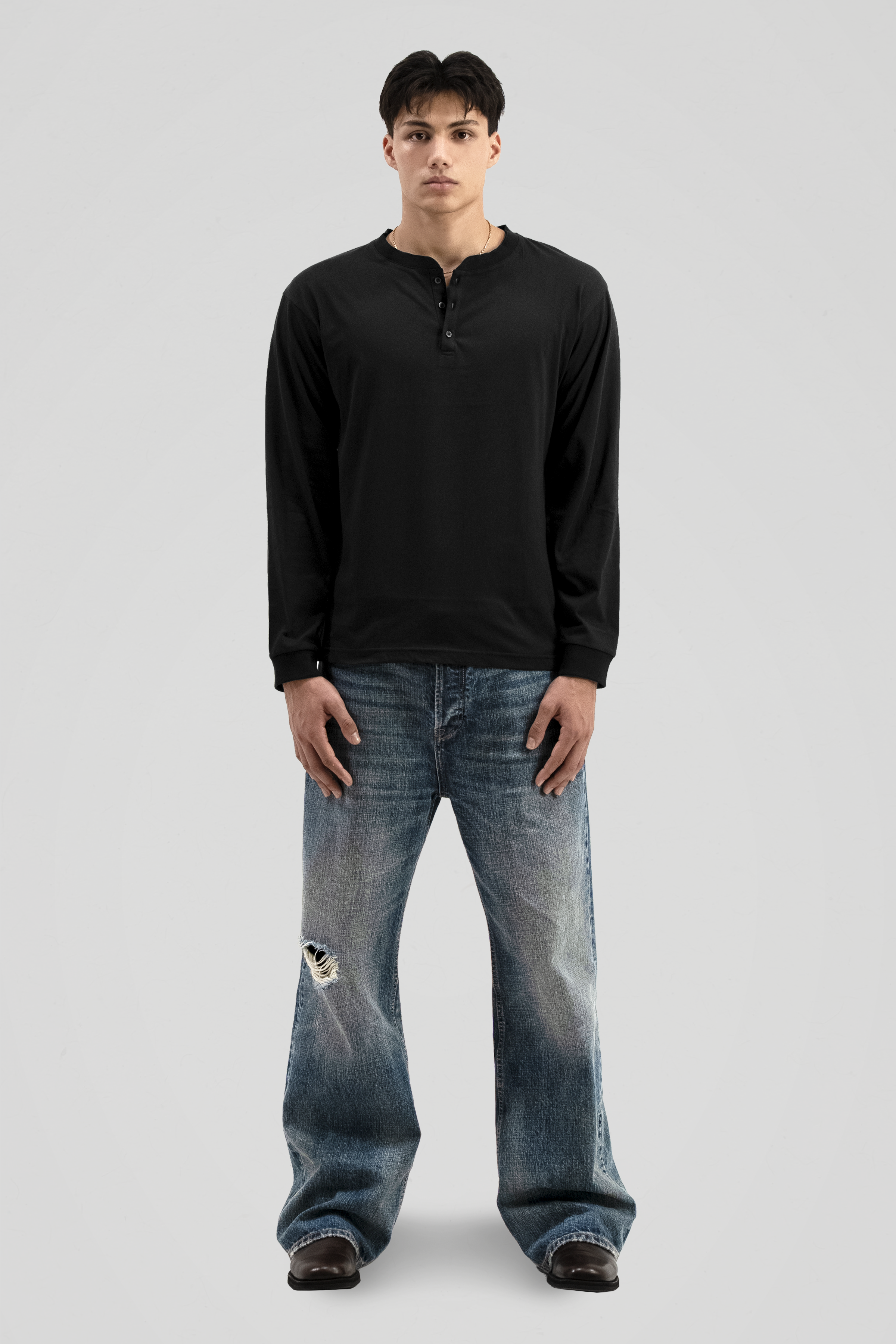 'Black' Henley Long Sleeve Tee