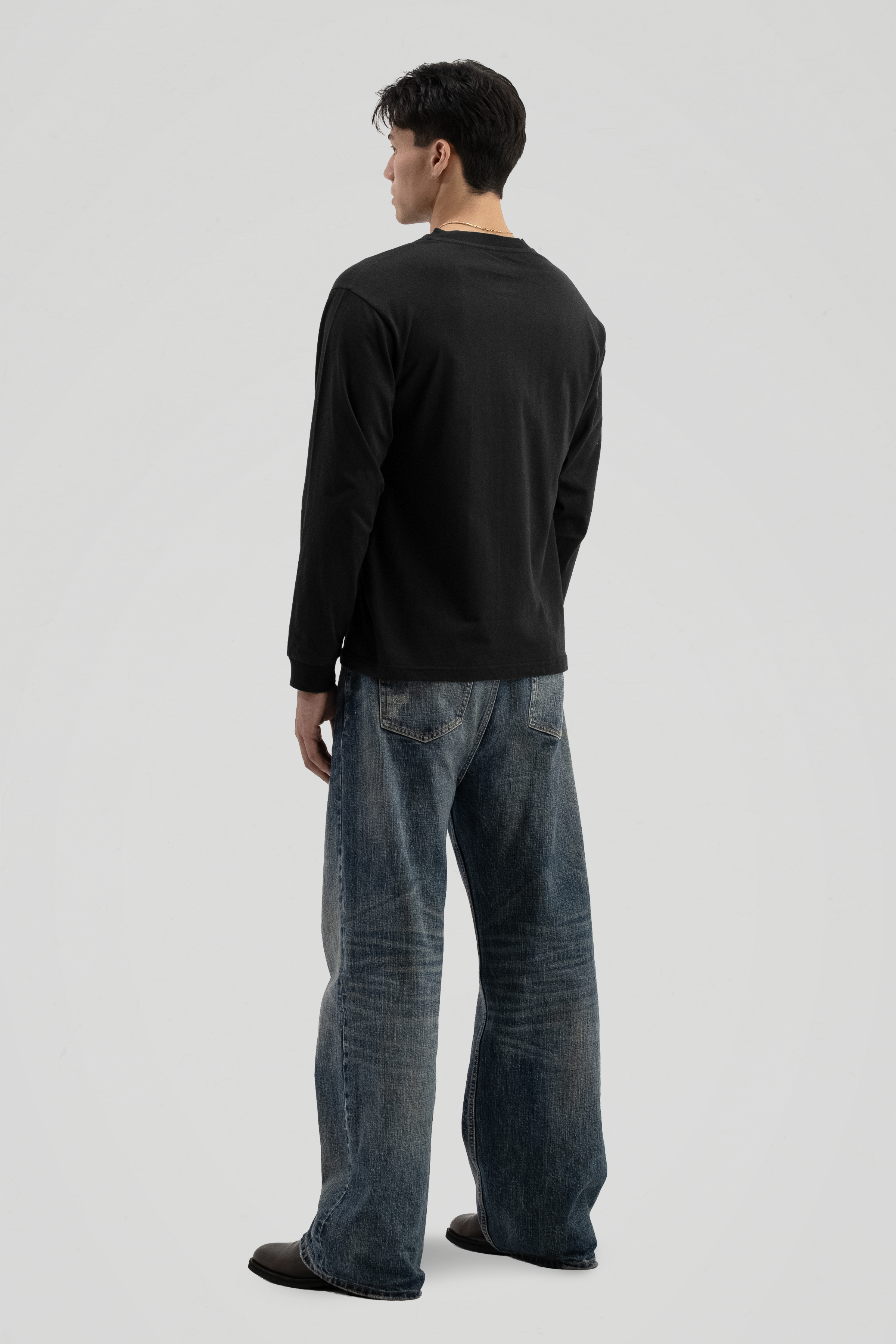 'Black' Henley Long Sleeve Tee