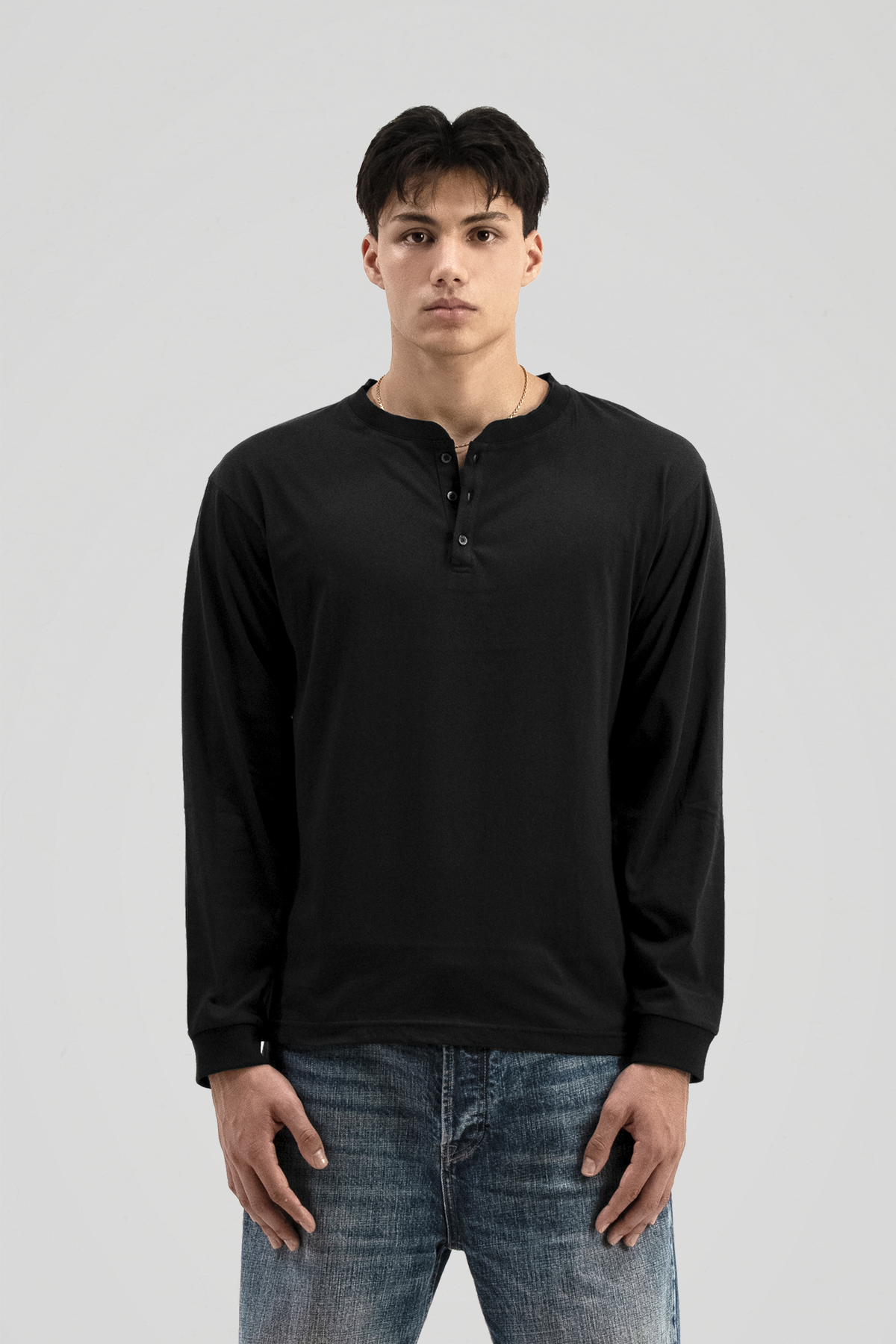 'Black' Henley Long Sleeve Tee