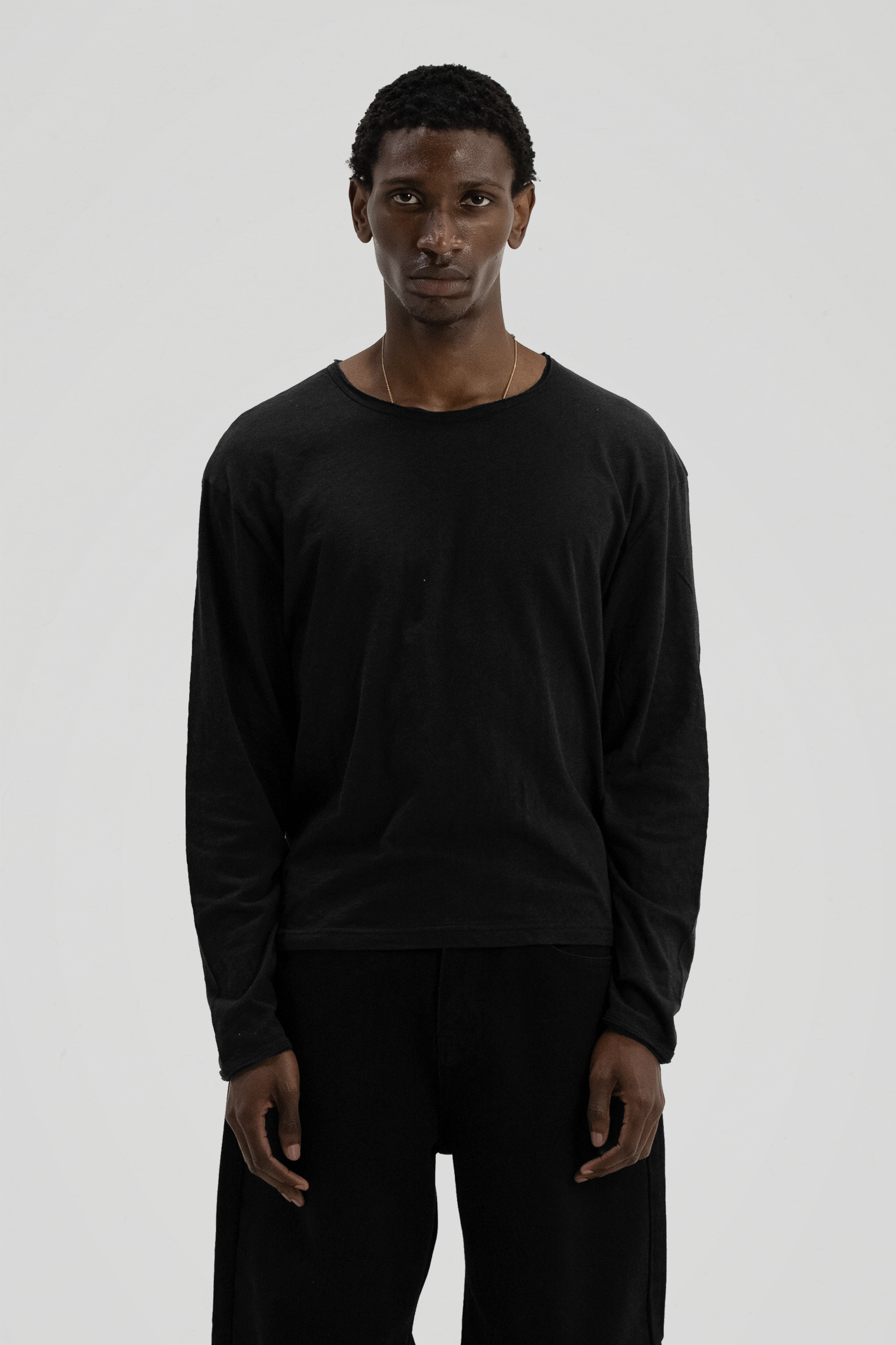 'Terrain' Black Slub Long Sleeve Tee