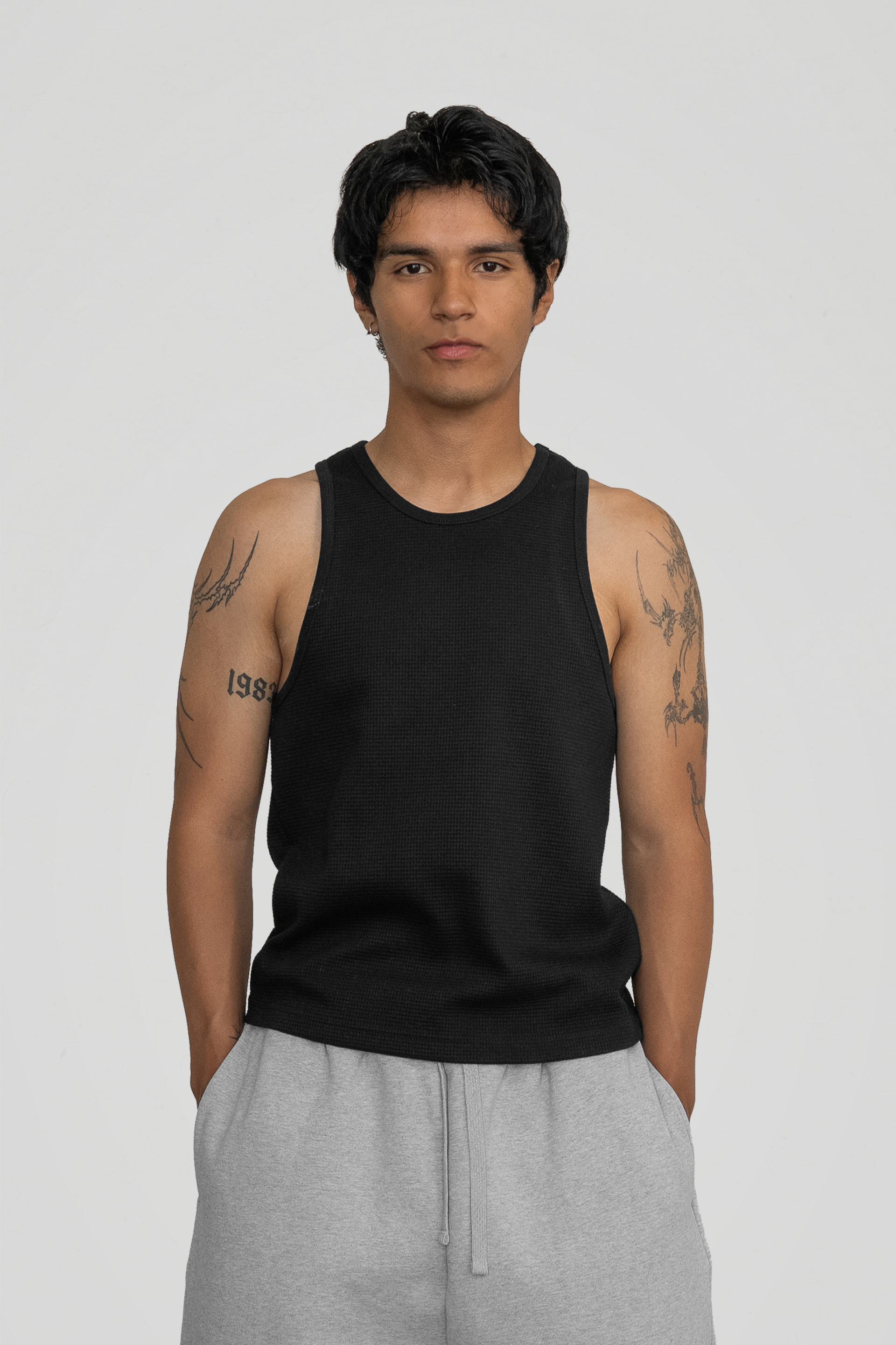 トップス yo BIOTOP Knit tank top BLACK Black' Waffle Knit Tank Top – LucidBlanks