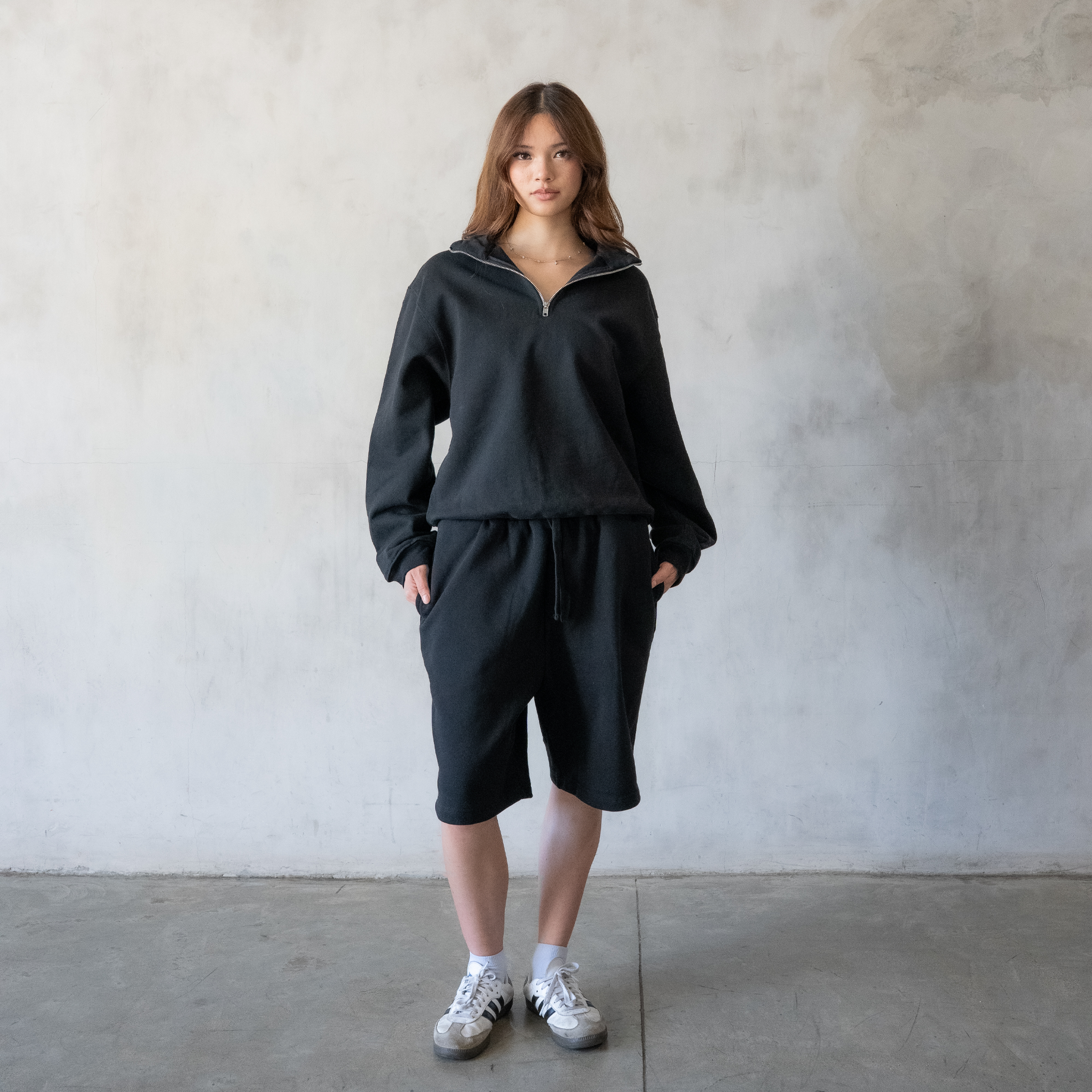 600 GSM 'Black' Quarter Zip Sweatshirt