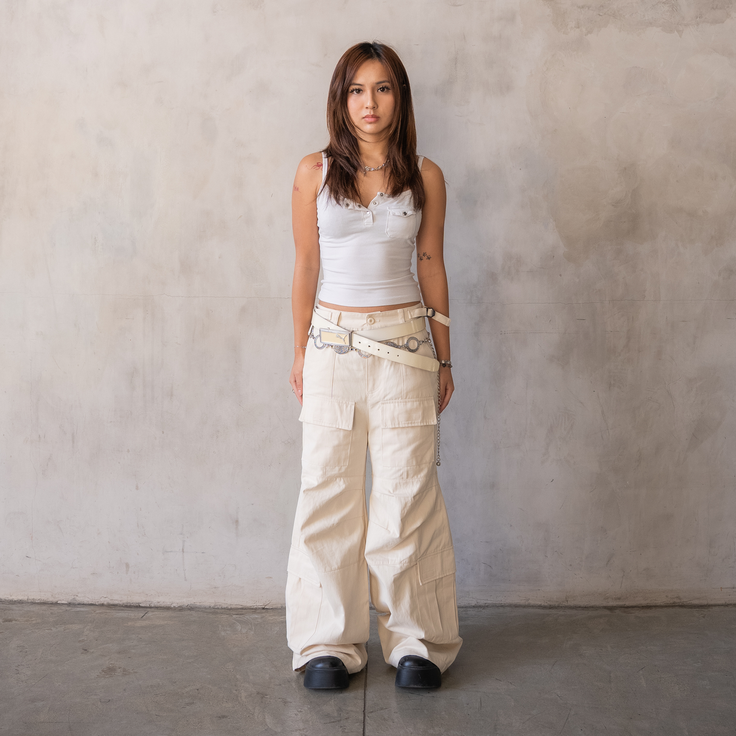 'Payload' Flared Cargos (Cream)