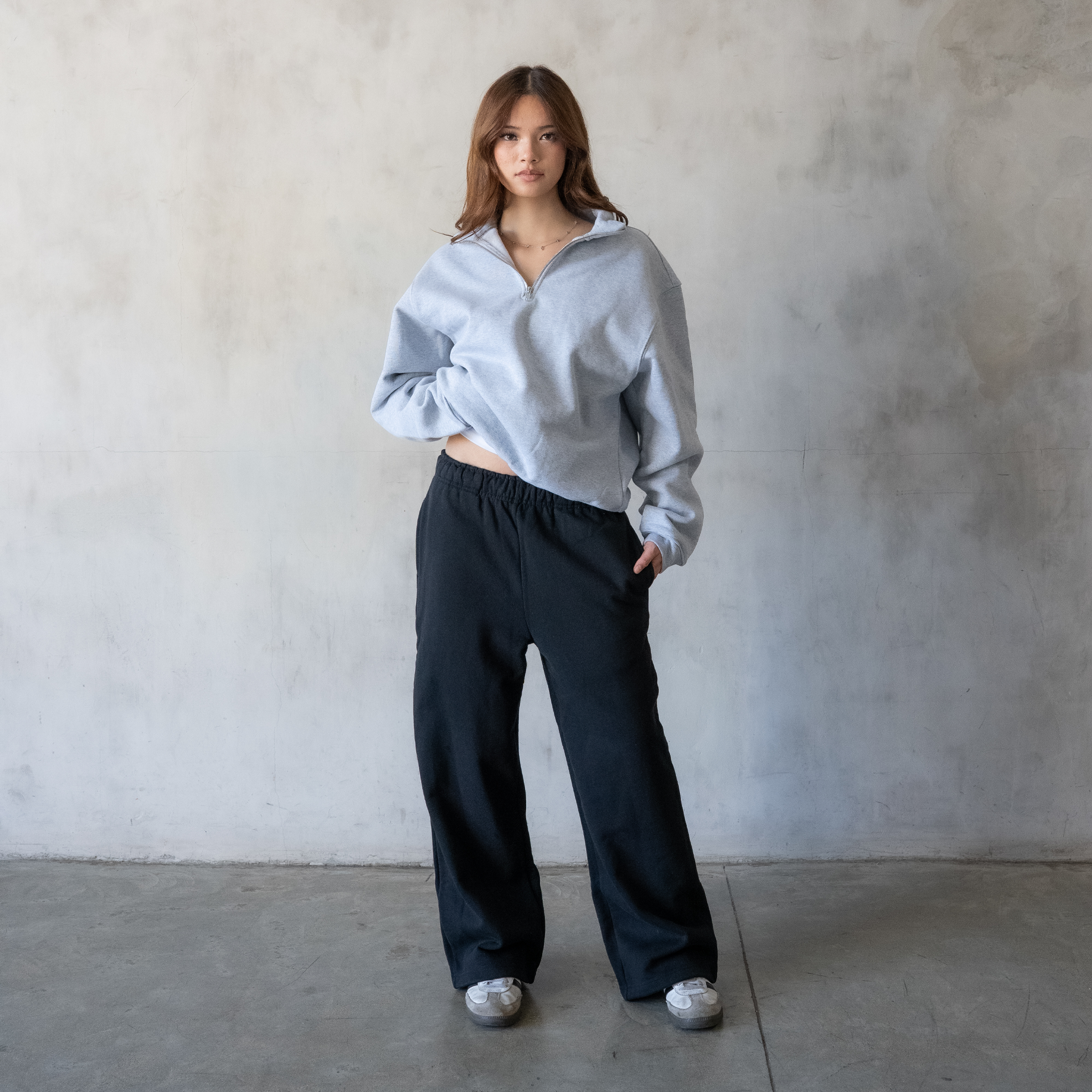 600 GSM 'Heather Grey' Quarter Zip Sweatshirt