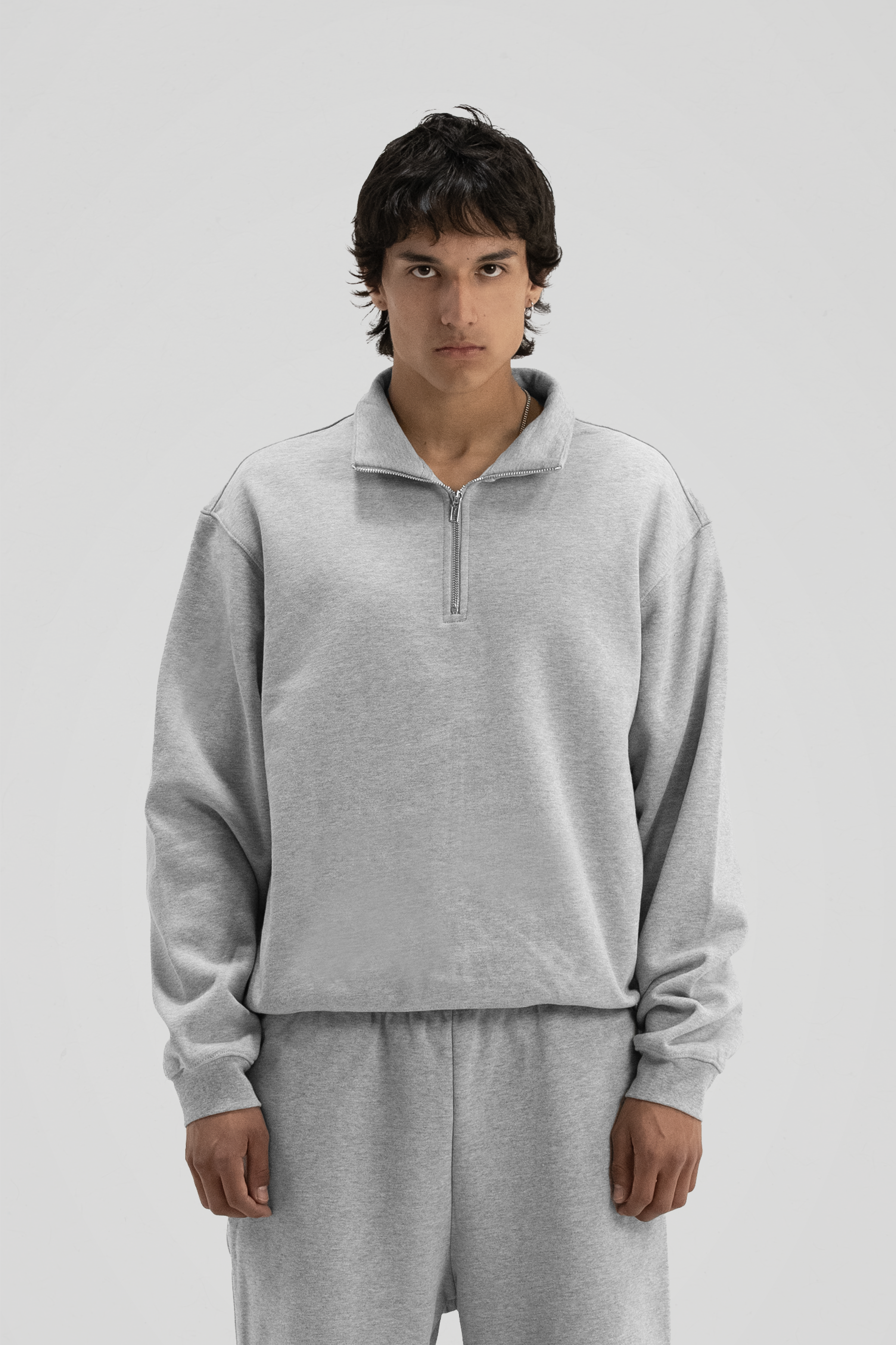 600 GSM 'Heather Grey' Quarter Zip Sweatshirt