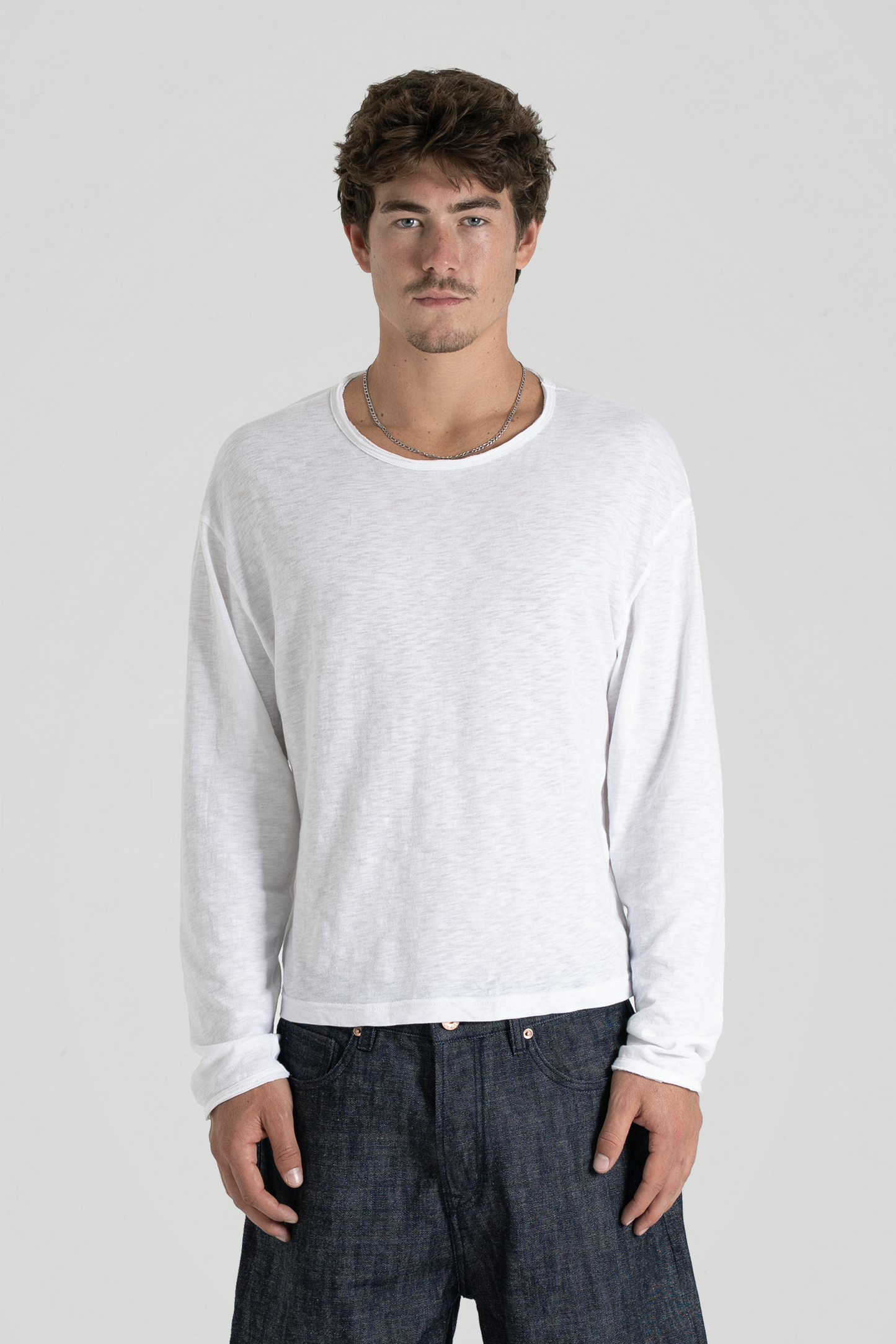 'Terrain' White Slub Long Sleeve Tee