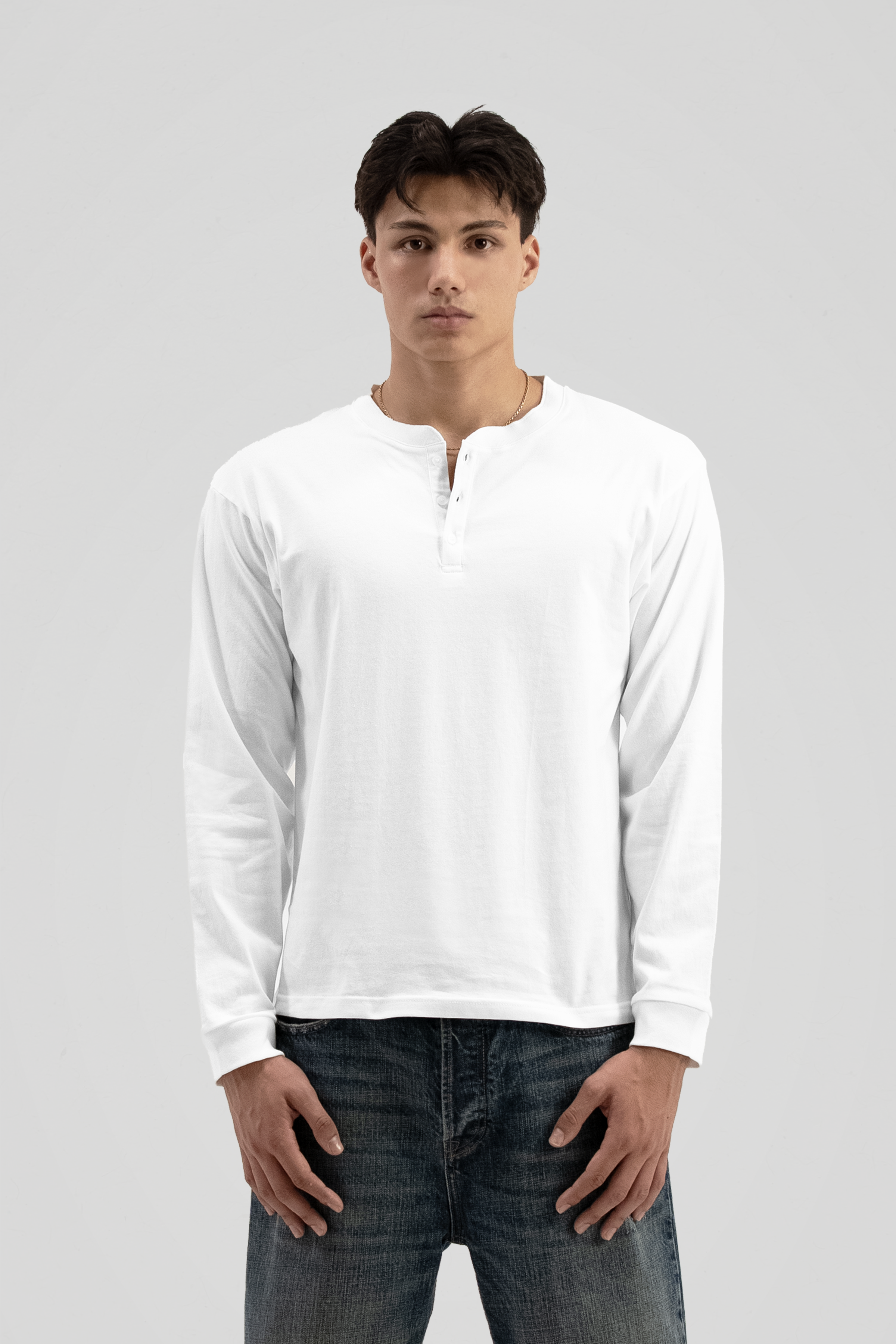 'White' Henley Long Sleeve Tee